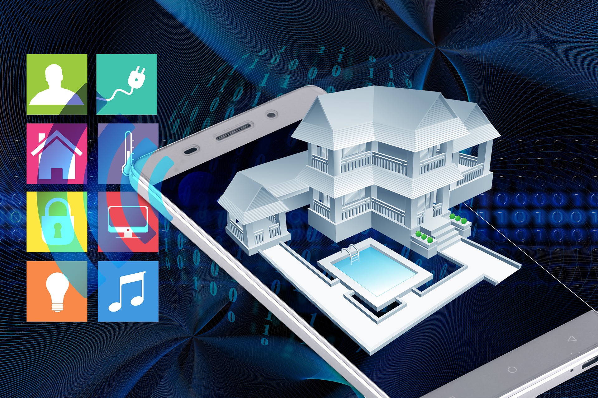image of a home with icons showing IoT devices